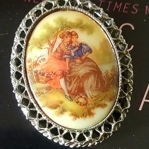 Vintage Fragonard Porcelain Brooch Pin
